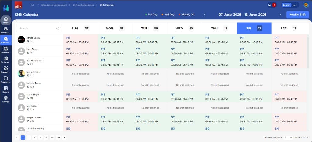 Shift calendar view
