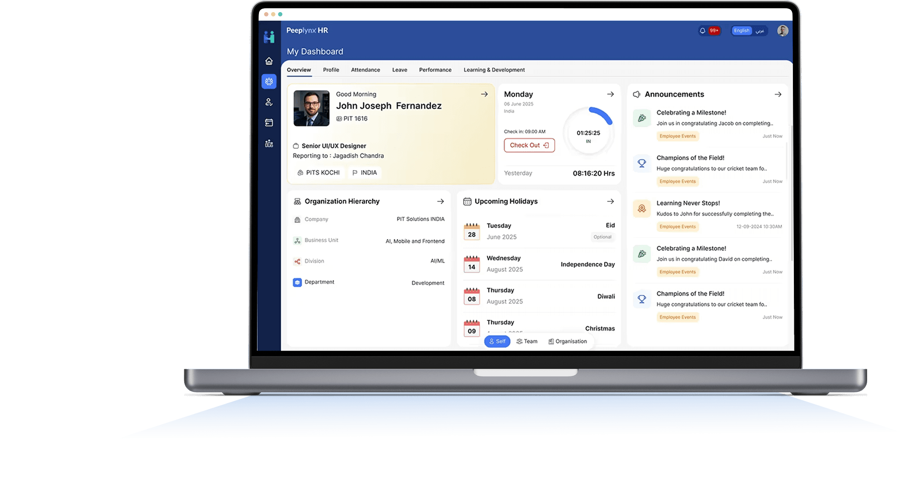 Peeplynx HR dashboard on MacBook